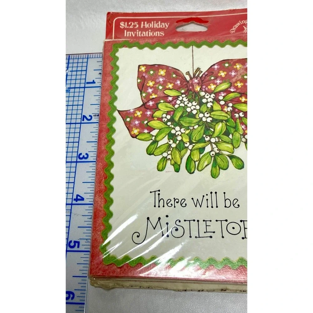2‎ Drawing Board Christmas Mistletoe Party  INVITATIONS 12 Pk NOS Vintage